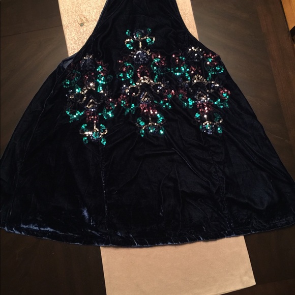 Free People blue velvet swing dress 👗 - Picture 2 of 6